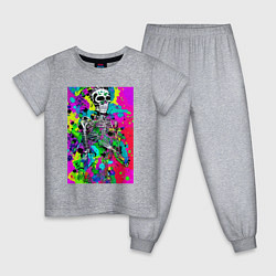 Пижама хлопковая детская Funny skeleton - pop art, цвет: меланж
