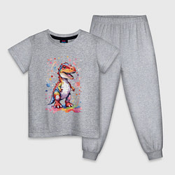 Пижама хлопковая детская Милый детеныш тиранозавра, цвет: меланж