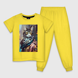 Пижама хлопковая детская Городской котяра - модник, цвет: желтый