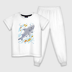 Пижама хлопковая детская Приключения акулы, цвет: белый