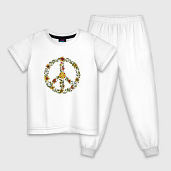 Пижама хлопковая детская Пацифик знак хиппи цветы, цвет: белый