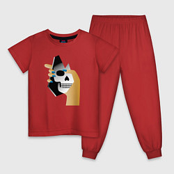 Пижама хлопковая детская Отражение черепа, цвет: красный