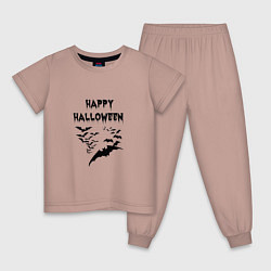 Пижама хлопковая детская Хэллоуин и летучие мыши, цвет: пыльно-розовый