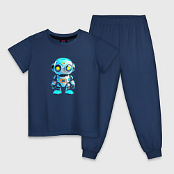 Пижама хлопковая детская Милый маленький робот, цвет: тёмно-синий