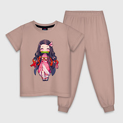 Пижама хлопковая детская Чиби Незуко - Клинок демонов, цвет: пыльно-розовый
