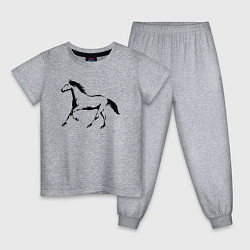 Пижама хлопковая детская Лошадь сбоку, цвет: меланж