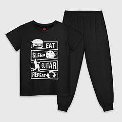 Пижама хлопковая детская Eat sleep guitar, цвет: черный