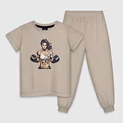 Пижама хлопковая детская Женский бокс, цвет: миндальный