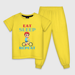 Пижама хлопковая детская Кушать спать кататься на велосипеде, цвет: желтый