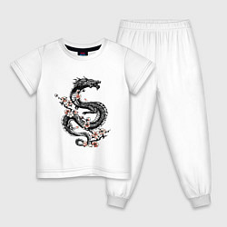 Пижама хлопковая детская Дракон с цветущей сакурой, цвет: белый