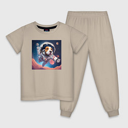 Пижама хлопковая детская Собака в космосе, цвет: миндальный