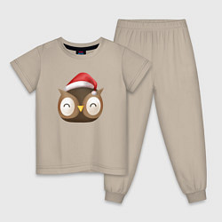 Пижама хлопковая детская Новогодняя сова, цвет: миндальный