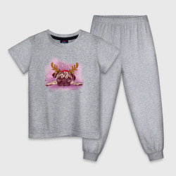 Пижама хлопковая детская Мопс новогодний, цвет: меланж