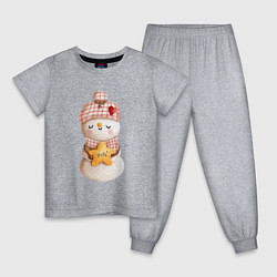 Пижама хлопковая детская Милый снеговик, цвет: меланж