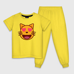 Пижама хлопковая детская Оранжевый котик влюблён, цвет: желтый