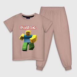 Пижама хлопковая детская Roblox бегущий персонаж, цвет: пыльно-розовый