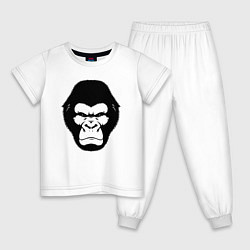 Пижама хлопковая детская Голова гориллы гравюра, цвет: белый