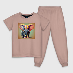Пижама хлопковая детская Слон красочный стиль, цвет: пыльно-розовый