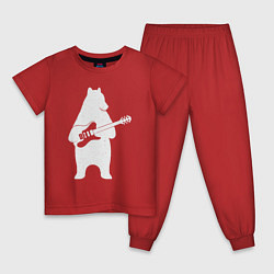 Пижама хлопковая детская Мишутка гитарист, цвет: красный