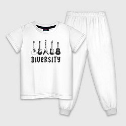 Пижама хлопковая детская Разнообразие гитар, цвет: белый