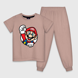 Пижама хлопковая детская Марио значок классический, цвет: пыльно-розовый