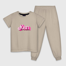 Пижама хлопковая детская Кен - объемными розовыми буквами, цвет: миндальный