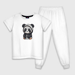 Пижама хлопковая детская Симпатичная панда в капюшоне, цвет: белый