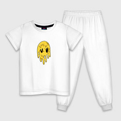 Пижама хлопковая детская Расплавленный стекающий смайлик, цвет: белый