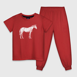 Пижама хлопковая детская Белая лошадь сбоку, цвет: красный
