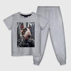 Пижама хлопковая детская Dude bull terrier in New York - ai art, цвет: меланж