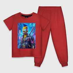 Пижама хлопковая детская Cyber ninja Homer Simpson - ai art, цвет: красный