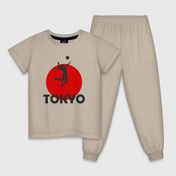 Пижама хлопковая детская Волейбол в Токио, цвет: миндальный
