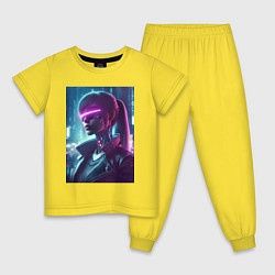Пижама хлопковая детская Кибер девчонка - нейросеть, цвет: желтый