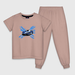 Пижама хлопковая детская Синий спорткар, цвет: пыльно-розовый