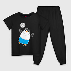 Пижама хлопковая детская Пингвин волейболист, цвет: черный