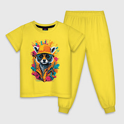 Пижама хлопковая детская Красочный енот в очках, цвет: желтый