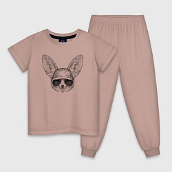 Пижама хлопковая детская Фенек в очках, цвет: пыльно-розовый