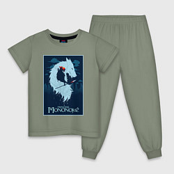 Пижама хлопковая детская Мононоке волчица, цвет: авокадо