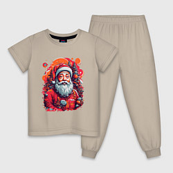 Пижама хлопковая детская Санта Клаус, цвет: миндальный