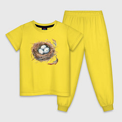 Пижама хлопковая детская Гнездо с яйцами, цвет: желтый