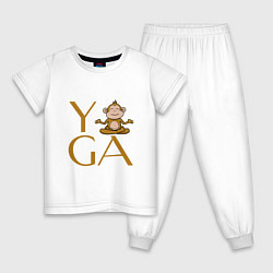 Пижама хлопковая детская Йога - обезьяна, цвет: белый