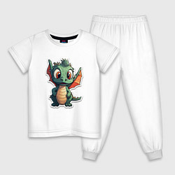 Пижама хлопковая детская Символ года маленький дракоша, цвет: белый
