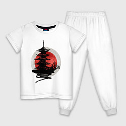 Пижама хлопковая детская Солнце японии c храмом, цвет: белый