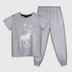 Пижама хлопковая детская Северный олень белый спереди, цвет: меланж