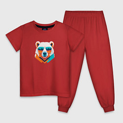 Пижама хлопковая детская Стильный полярный медведь, цвет: красный