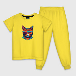 Пижама хлопковая детская Модный кот в стильных очках, цвет: желтый