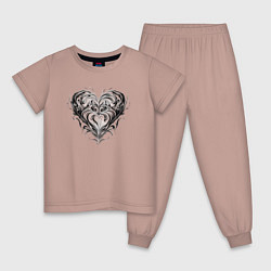 Пижама хлопковая детская Сердце узоры, цвет: пыльно-розовый