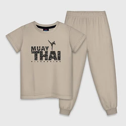 Пижама хлопковая детская Kickboxing muay thai, цвет: миндальный
