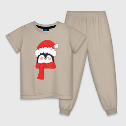 Детская пижама Новогодний пингвин в шапке Деда Мороза