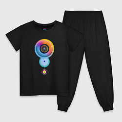 Пижама хлопковая детская Цветные круги абстракция, цвет: черный